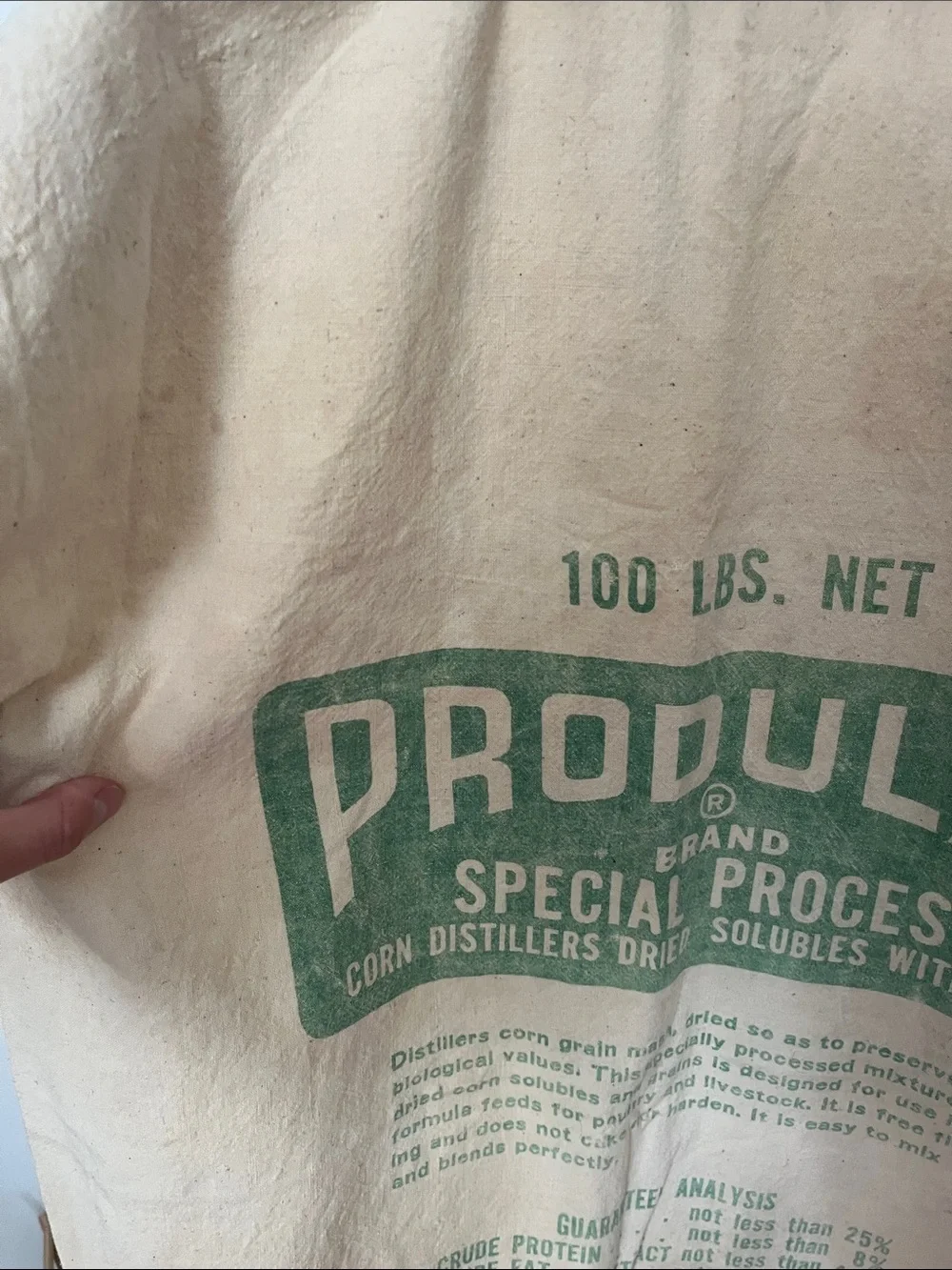 Vintage Produlac National Distillers Feed Sack, Cotton, New York NY, Green Prin